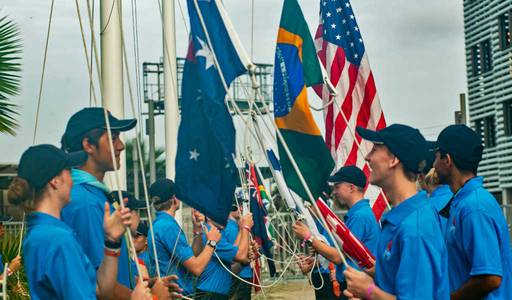 Sea Scouts with nautical flags