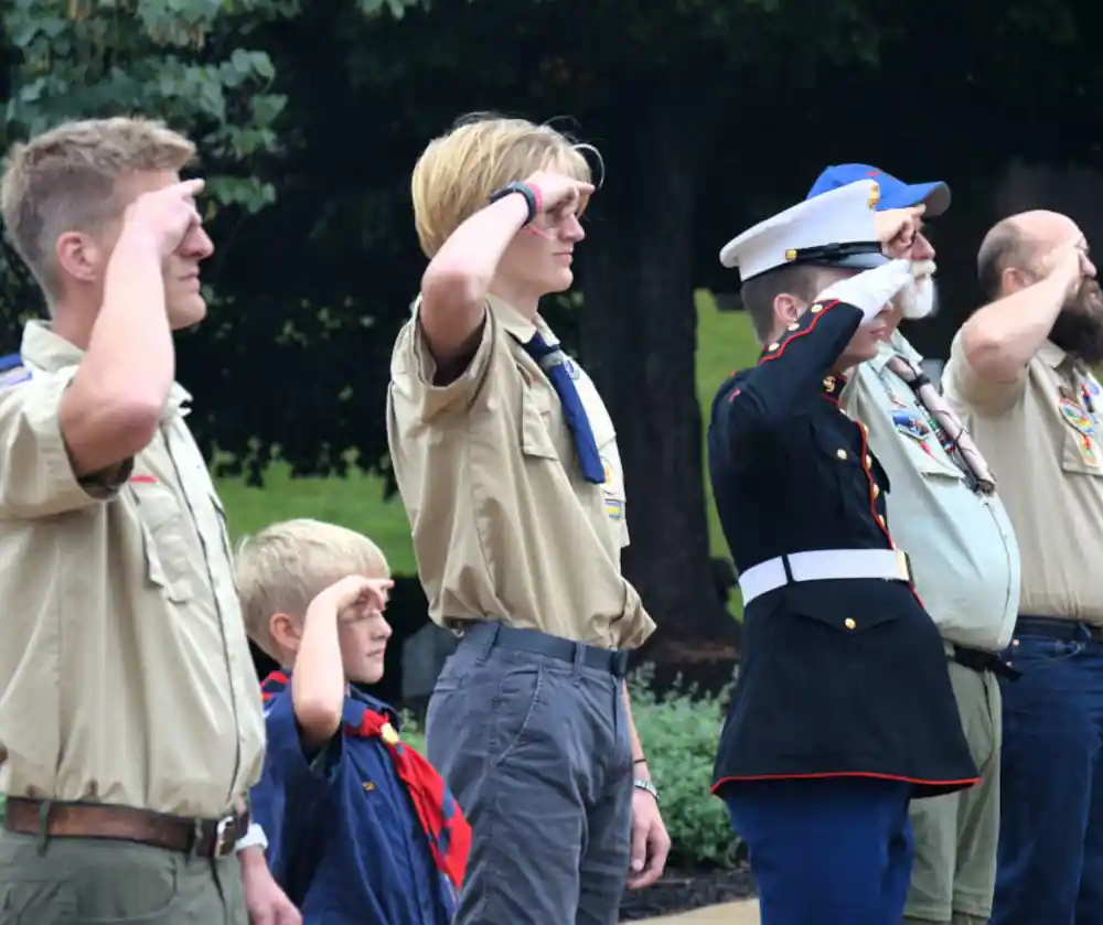 scouts and marine at 9/11 salute